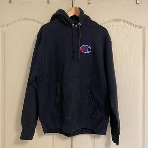 Champion Big C Chain Stitch Reverse Weave Hoodie Sweatshirt - Navy - Men's Large